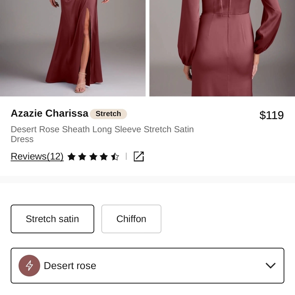 Azazie Mauve Long-Sleeve Stretch Satin Corset Gown Size A16 - Picture 3 of 8
